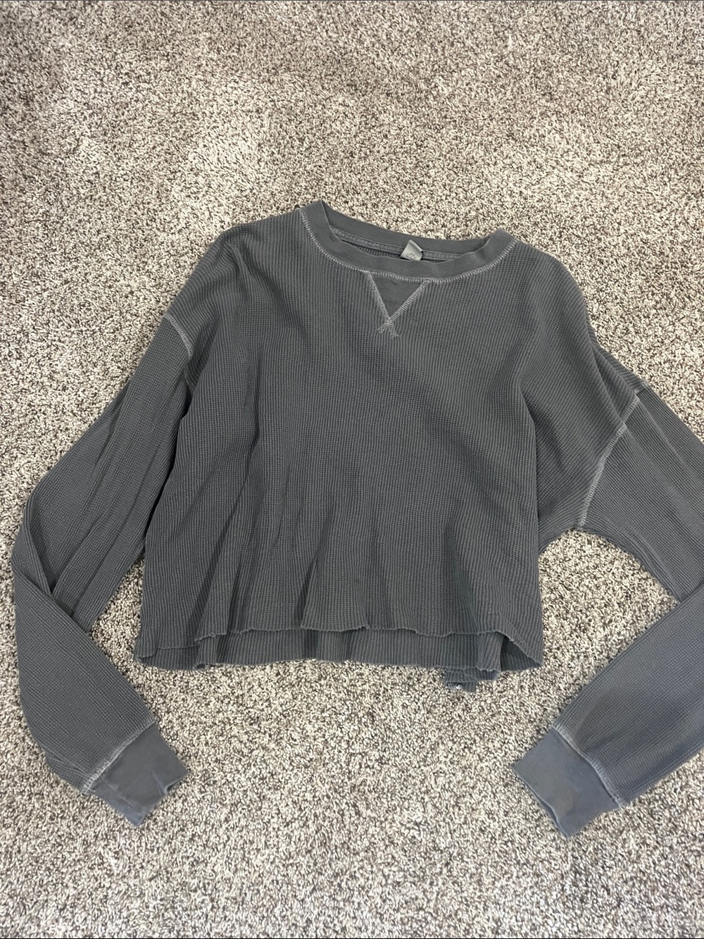 Old Navy Charcoal Grey Waffle Crop Sweatshirt